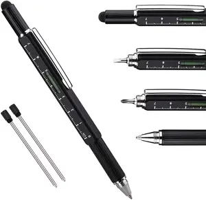 6 в 1 отвертка инструмент Шариковая Ручка-мини-многофункциональная ручка со стилусом, плоские и крестообразная отвертка бит, пузырьковый уровень и дюйм; См; Ru