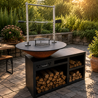 Barbecue rond en acier Corten, brasero, plancha, foyer extérieur, pour cuisson au charbon et au bois, finition rouille marron