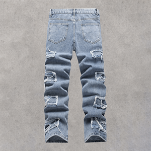 Üreticileri toptan OEM özel sıkıntılı Streetwear kot erkek moda Denim yığılmış pantolon - Product Image 2