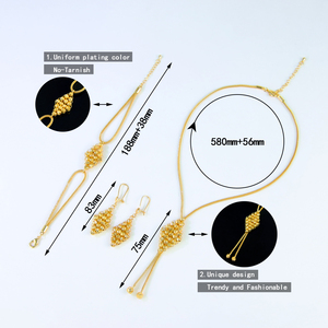 Ensemble de bijoux élégants en perles dorées plaqué or 21 carats, résistant à l'eau, collier, bracelet et boucles d'oreilles pour mariée, ensemble de 3 pièces pour femmes - Product Image 5