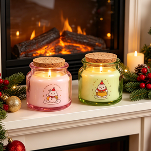 Nuevo Envase de Vidrio Ámbar Rosa Verde Resistente al Calor de 4oz 100ml <span class=keywords><strong>con</strong></span> Tapa de Corcho de Madera para Velas, Diseño Personalizado de Dibujos Animados Navideños - Product Image 4