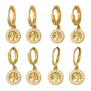 <span class=keywords><strong>Orecchini</strong></span> Trendy Placcati Oro 18K PVD con <span class=keywords><strong>Albero</strong></span> <span class=keywords><strong>della</strong></span> <span class=keywords><strong>Vita</strong></span>, Ipoallergenici, Impermeabili, in <span class=keywords><strong>Acciaio</strong></span> Inossidabile con Zirconi - Product Image 4