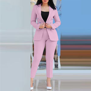 <span class=keywords><strong>Eleganti</strong></span> abiti da lavoro in tinta unita autunno nuovo stile cappotti e pantaloni da <span class=keywords><strong>donna</strong></span> abiti da <span class=keywords><strong>donna</strong></span> con decorazione a bottone - Product Image 4