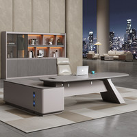 Meubles de bureau commerciaux en gros, bureau de direction moderne en forme de L, bureau de direction en bois pour manager avec armoire de rangement