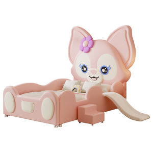 Lit de princesse moderne <span class=keywords><strong>en</strong></span> forme de château, rose pâle, lapin de dessin animé, cadre <span class=keywords><strong>en</strong></span> <span class=keywords><strong>bois</strong></span> créatif, rangement, garde-corps, revêtement <span class=keywords><strong>en</strong></span> cuir pour enfants - Product Image 2
