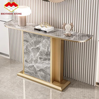 Table console moderne en pierre frittée, table console simple, plateau long décoratif en marbre, base en métal noir et or pour salon