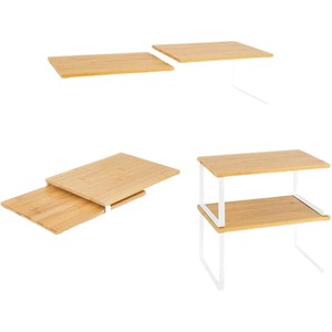 Étagère de rangement de bureau multifonctionnelle en bois à 2 niveaux réglable pour l'organisation de la cuisine et du salon - Product Image 5
