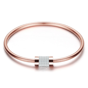 Pulsera de Cadena de Serpiente con Incrustaciones de Diamantes, Corte Brillante Redondo de 3 mm, Acero Dorado, Oro Rosa, Joyería para Uso Diario de Mujer - Product Image 5