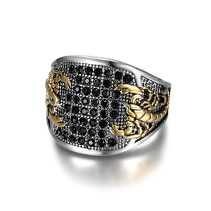 Anillos de Sello de Acero Inoxidable Estilo Hip Hop con Signo del Zodiaco Escorpio, Cristal Negro y Oro de 18K para Hombre y Mujer - Product Image 1