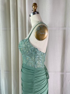 Elegante <span class=keywords><strong>Abito</strong></span> a Sirena Verde Salvia <span class=keywords><strong>con</strong></span> Corpetto in Pizzo Paillettato e <span class=keywords><strong>Schiena</strong></span> <span class=keywords><strong>Incrociata</strong></span>, Vestito Lungo Formale per Ballo di Fine Anno, Matrimonio - Product Image 5