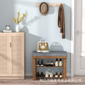 Shoe Rack With <b>Cushion</b> 3 Tier Bamboo Shoe Stool Entryway Indoor Hallway Bedroom Space Saving <b>Storage</b> Furniture - Product Image 2