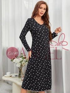 KISS ME ANGEL new latest design <strong>black</strong> <strong>nightdress</strong> women long sleeve heart print long home dress pajamas lady - Product Image 5