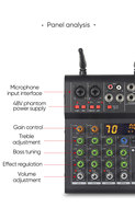Mezclador de Sonido EQ de 4 Canales para DJ, KTV y Karaoke con 2 Micrófonos UHF, 16 DSP, Mezclador con Alimentación Phantom de 48V