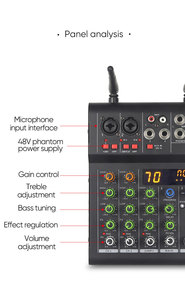 Mezclador de Sonido EQ de 4 Canales para DJ, KTV y <span class=keywords><strong>Karaoke</strong></span> con 2 Micrófonos UHF, 16 DSP, Mezclador con Alimentación Phantom de 48V - Product Image 3