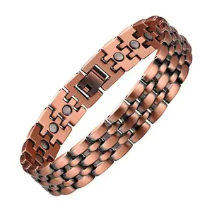 Top Fabricant Personnalisé Vintage Cuivre Plaqué Guérison Cuivre Pur Bracelets De Thérapie Magnétique Pour Hommes