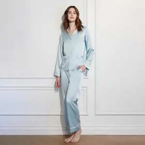 Customs 2pcs women silk pajamas set 100% pure silk 19mm with long sleeves and long pants