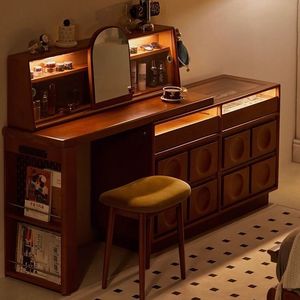 Table de maquillage vintage en bois massif avec commode, bureau d'angle pour chambre à coucher, idéal pour petits appartements, style rétro - Product Image 3