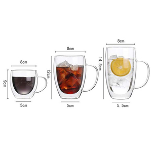 Vente chaude 250ml/350ml/450ml tasses à café à double paroi transparentes <span class=keywords><strong>tasse</strong></span> en <span class=keywords><strong>verre</strong></span> avec poignée - Product Image 6