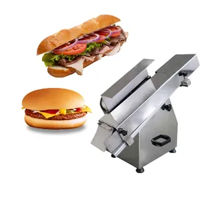 Ticari mekanik paslanmaz çelik 304 hotdog hamburger ekmek kesme burger bun dilimleme makinesi