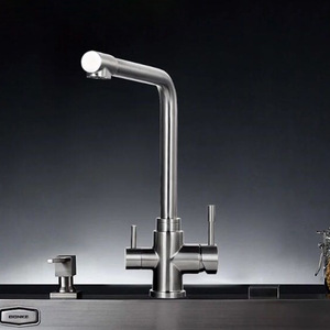 <span class=keywords><strong>Grifo</strong></span> de Cocina Moderno de <span class=keywords><strong>3</strong></span> Vías con Doble Manija, Mezclador de Acero Inoxidable con Rociador Extraíble, Acabado Dorado, Grifos para Lavabo de Baño - Product Image 6