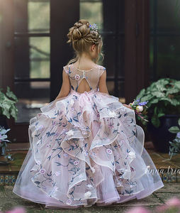 Vestido de niña de las flores de tul con bordado de encaje y espalda con abertura, vestido de fiesta para niños, vestido de cumpleaños de alta costura - Product Image 2