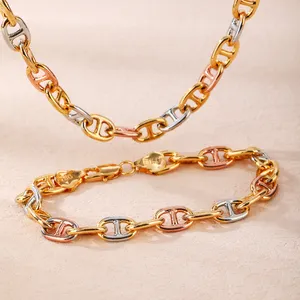 SISIYU-collar de cadena de cobre chapado en oro de alta calidad, accesorios para mujer, Tricolor, conjunto de 2 piezas de joyería