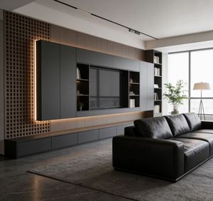 Wooden Panel <b>TV</b> <b>Stand</b> for 55 <b>TV</b> with <b>Rotating</b> Storage Shelves Home Furniture for Living Room Bedroom and Home Theater - Product Image 4