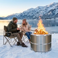 Jocreek Tungku Api Kayu Bakar Stainless Steel 15 Inch, Portable, Tanpa Asap, untuk Pesta Luar Ruangan