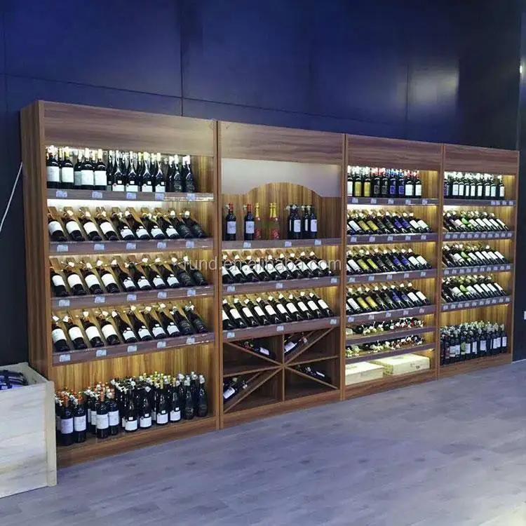 Wooden Wine Rack Wall Mounted RD-23#W Wine Store Display Shelf Supermarket Rack Commercial Display Layout Design Q253B Steel 1-4