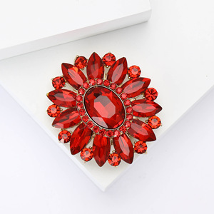 Broche de Lapela Barroco com Gema de Girassol, Vintage, Ornamentado, com Círculo Duplo e Strass Cravejados, para Vestido Formal de Banquete, Presente - Product Image 4