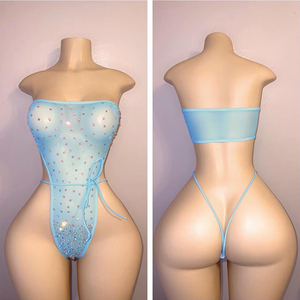 OEM toptan örgü naylon Spandex kadın kutup striptizci kıyafet seksi Rhinestone Bodysuit bayanlar balo salonu yetişkin egzotik dans giyim - Product Image 6
