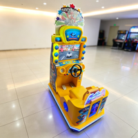 Simulateur de course commercial pour enfants à monnayeur avec volant et éclairage LED, sur roulettes mobiles, pour centre commercial et FEC, en métal et plastique