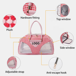 2025 yeni lüks tasarımcı köpek sırt çantası taşıyıcı arabasından fermuar katı pembe peluş nefes örgü pencere taşınabilir açık <span class=keywords><strong>Pet</strong></span> - Product Image 3