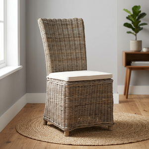 Chaise de salle à manger en rotin naturel Kubu gris, design moderne, pour maison, bar, hôtel, restaurant, cuisine, mobilier avec housse amovible, appartement, parc - Product Image 2