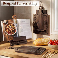 Support de lecture en bois de noyer gravé avec poignée, trou de suspension, dossier pliable, support pour livre et tablette pour cuisine et bureau