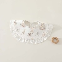 3 Pack Baby Bibs | Watercolor Print Drool Bibs with Lace Ruffle | Deer Botanical Floral | Snap Closure Newborn