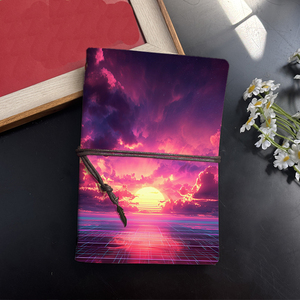 Cuaderno A6 hecho a mano, hojas reemplazables, recuerdo elegante para grandes reuniones de negocios con Sol, nubes, estrellas, rejilla como superficie - Product Image 2