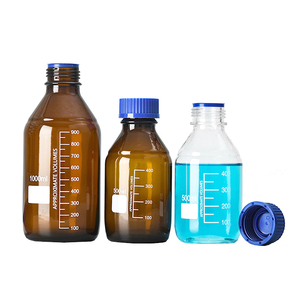 Lab Scientific Round Graduated Amber Glass Reagent Bottle With Blue Gl45 Screw Lid 50Ml For <b>Media</b> <b>Storage</b> - Product Image 4