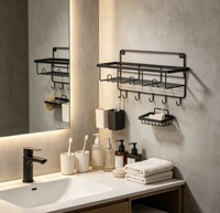 Étagère murale de salle de bain moderne à crochet unique, sans perçage, en acier inoxydable, résistante à l'eau et durable