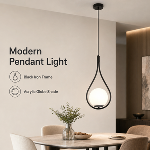 Lámpara Colgante Moderna de Hierro Negro con Globo Acrílico LED Tricolor para Comedor, Hotel, Hogar, Paquete de Dos Lámparas de Techo - Product Image 2
