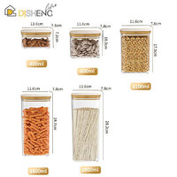 Récipient de stockage carré en plastique avec couvercle en bambou Récipients hermétiques pour le stockage des céréales Grain Food Pantry Kitchen Storage