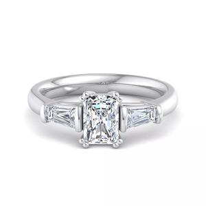 Modern Three Stone <b>Ring</b> Solid 18K White Gold IGI Certified Radiant Cut Lab Grown Diamond Accented by Straight Baguettes Unisex - Product Image 2