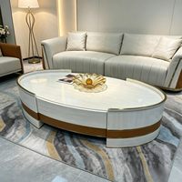 Table basse ovale nordique moderne avec plateau en marbre et structure en bois, écologique, durable, avec rangement, personnalisable
