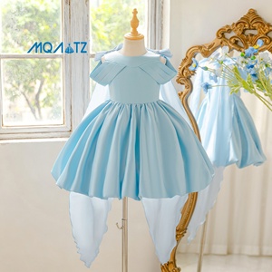 Affascinante Abito da Festa per Bambine in Raso Azzurro con Fiocco Decorativo e Strascico, <span class=keywords><strong>Abbigliamento</strong></span> per Bambine, Vestito per Compleanno - Product Image 4