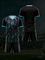 Conjunto de Camiseta de Fútbol Personalizada de Fábrica con Nombre y Número del Equipo, Impresión Digital Negra y Cian, Transpirable, de Secado Rápido para Hombre