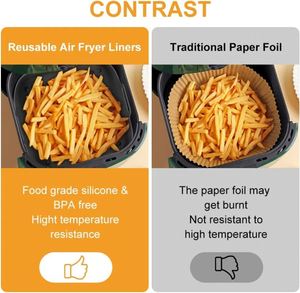 Reversible Rectangle Silicone Pot Liner Food Safe Air Fryer <b>Pan</b> New Condition Square Shape for Frying Kitchen Accessories Cutter - Product Image 3