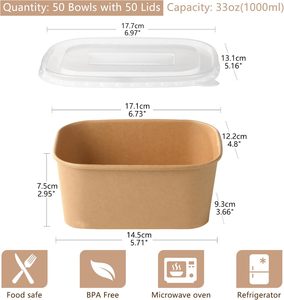 Cajas y Tazones Rectangulares de Papel Kraft Biodegradable Desechables de 360 ml/12 oz para Alimentos, Venta al por Mayor, Impresiones Personalizadas - Product Image 5