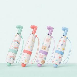 Parapluie compact pliable pour enfants avec protection UV, 8 baleines, revêtement noir, pour filles - Product Image 1