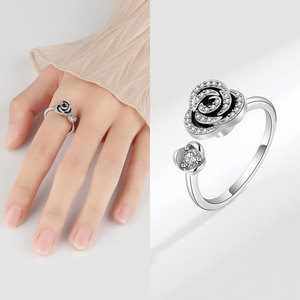 Creative Unisex Spin Anxiety Open <b>Rings</b> Cubic Zirconia Drop Glue Copper Rotating Flower <b>Stress</b> Relief Vintage Jewelry - Product Image 3