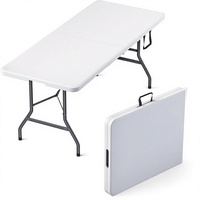 1,8 Meter Rechteckiger Klapptisch mit Eingebautem Griff und Stahlbeinen |   Robuster Tragbarer Klapptisch für Partys, Camping und Outdoor-Aktivitäten